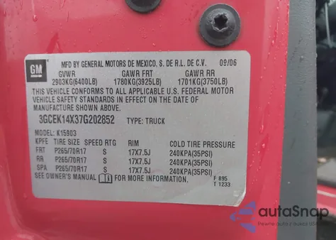 2007 Chevrolet Silverado 1500 Classic Work Truck z USA, uszkodzony, nr VIN 3GCEK14X37G202852